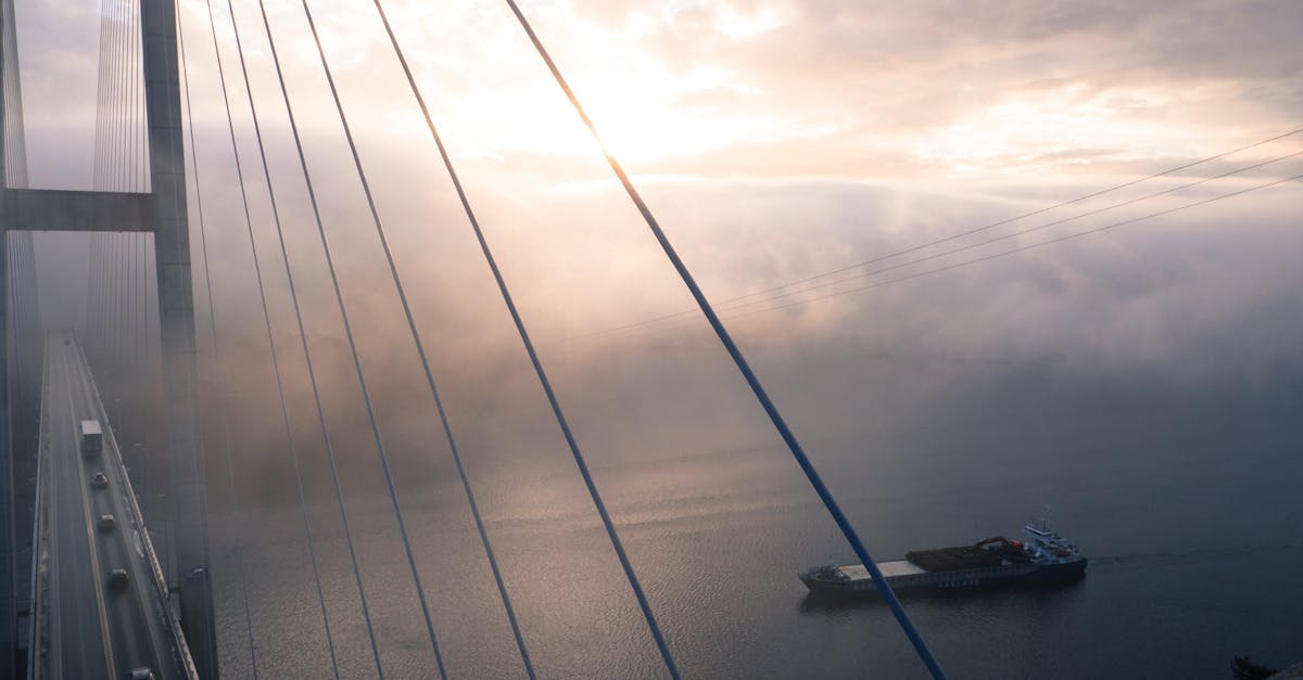 Ponte na neblina sobre águas calmas ao nascer do sol — cruzar a incerteza com estratégia